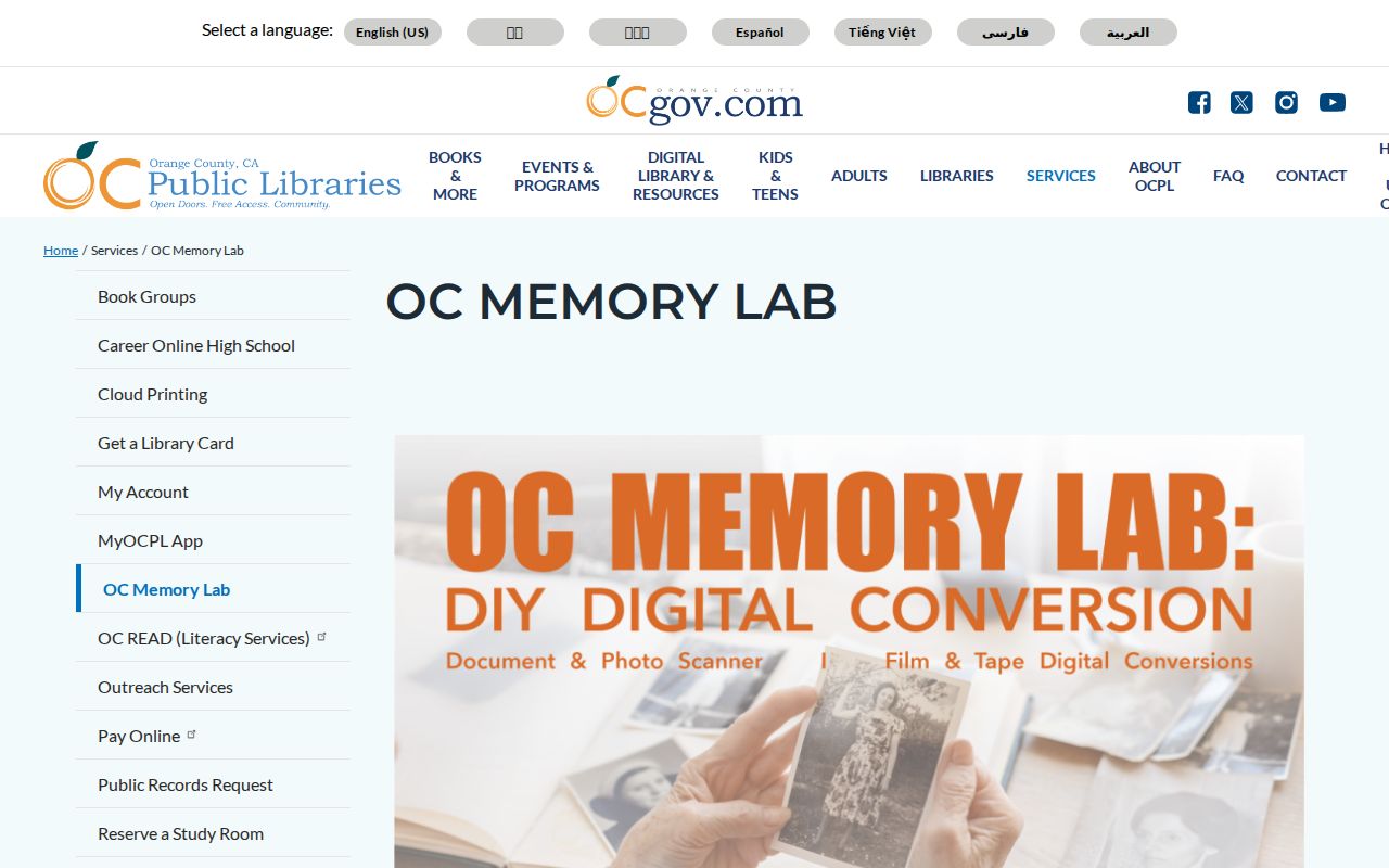 San Clemente city directory OC Memory Lab family document photo and audio preservation