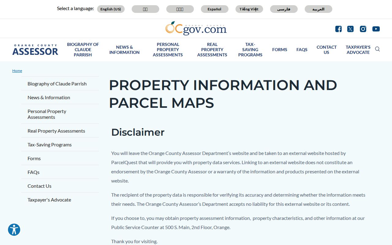 San Clemente residents directory Orange County Assessor property information gateway