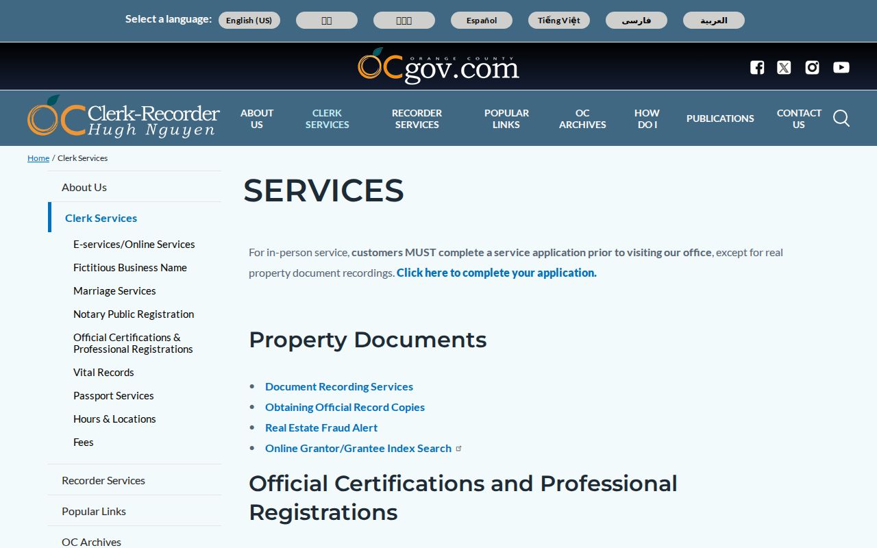San Clemente residents directory Orange County Clerk-Recorder service map