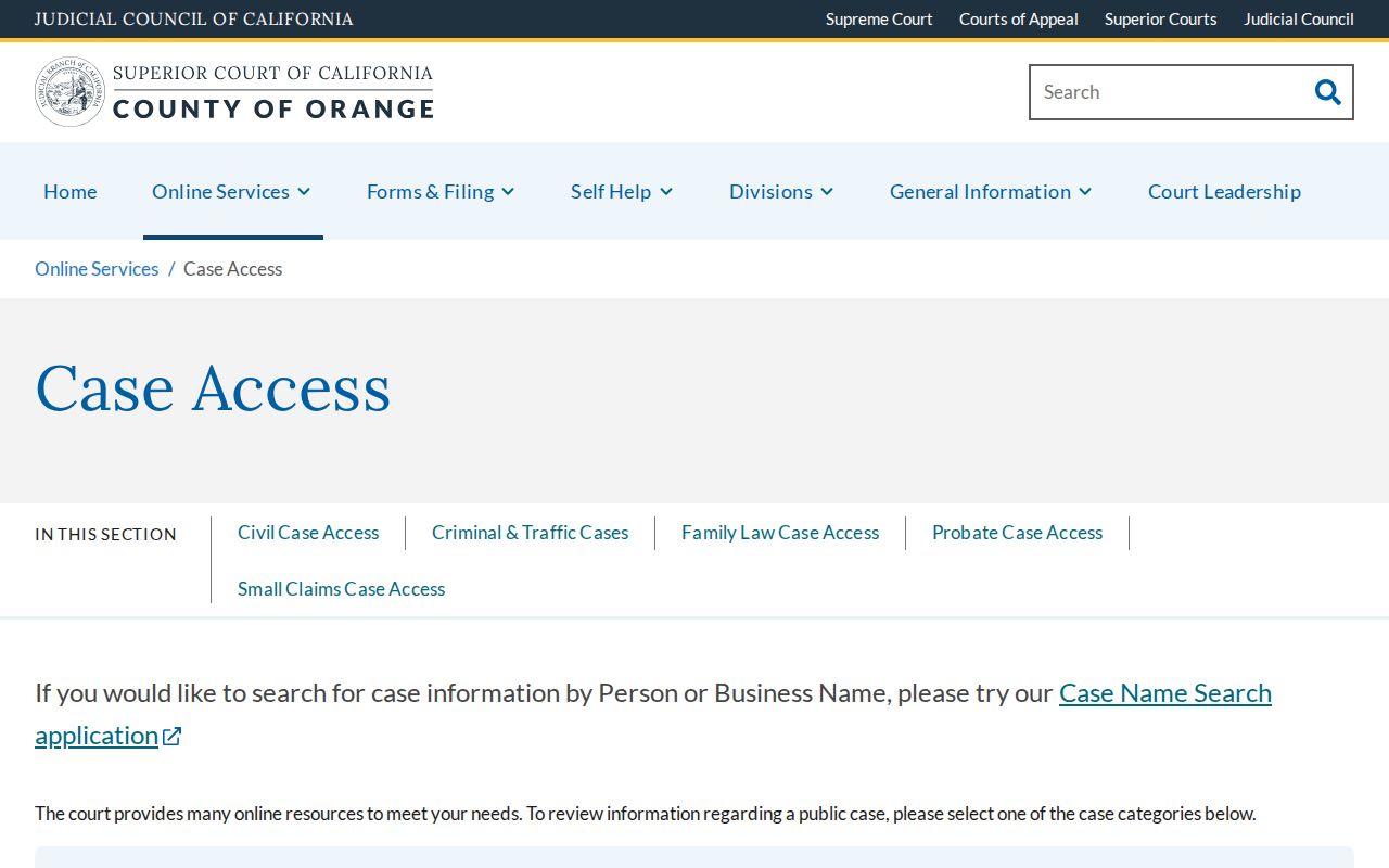 San Clemente residents directory Orange County Superior Court case access gateway