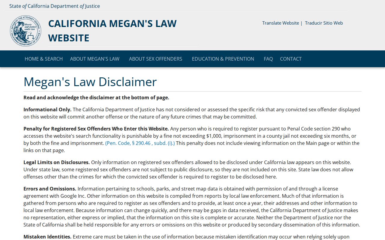 San Clemente neighbors lookup California DOJ offender registry