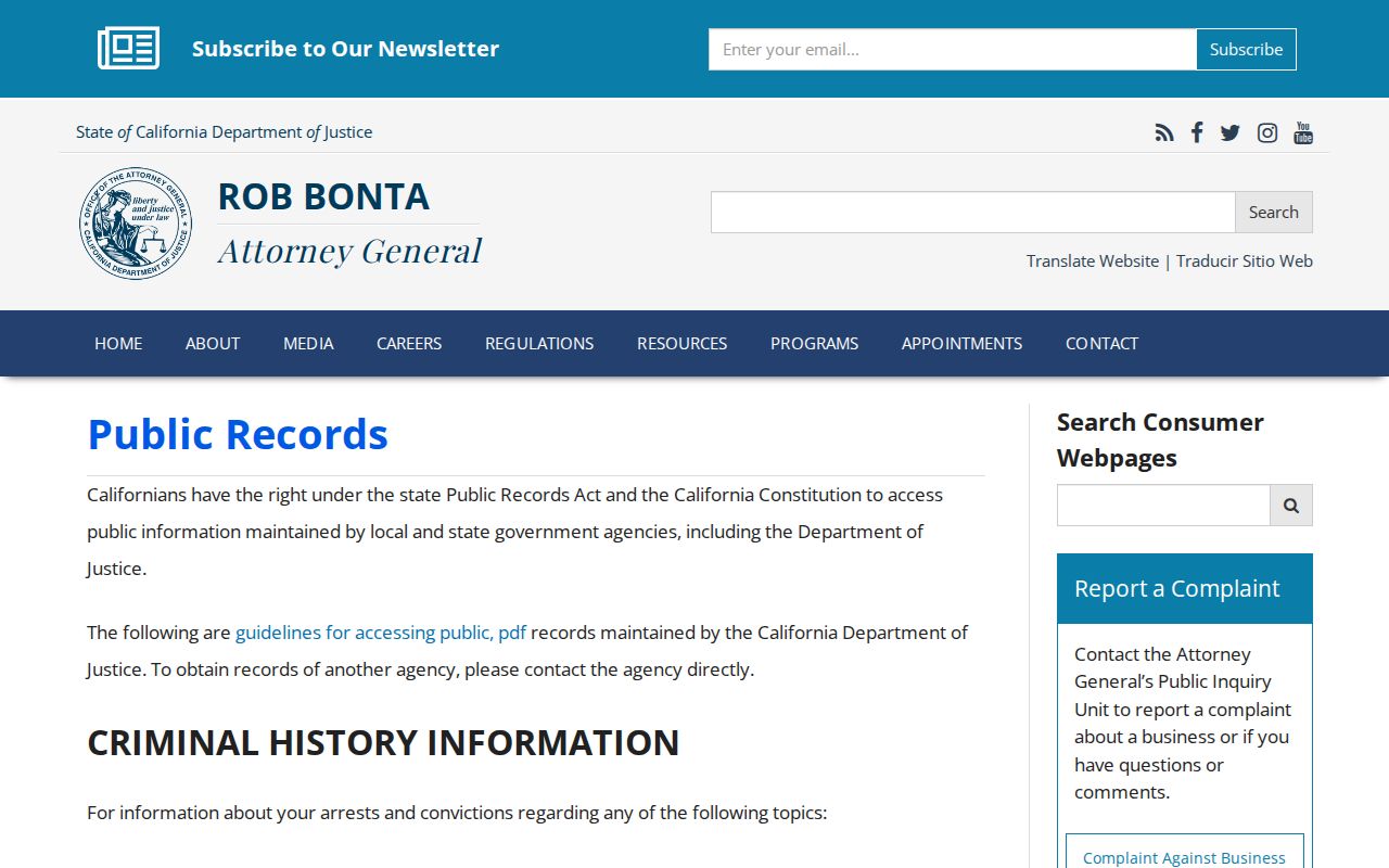 San Clemente previous residents California DOJ public records guidance