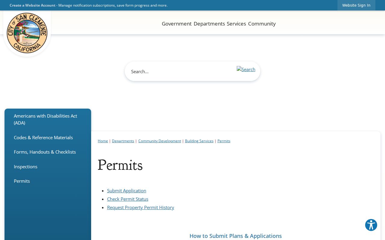 San Clemente street directory building permit channels and request instructions